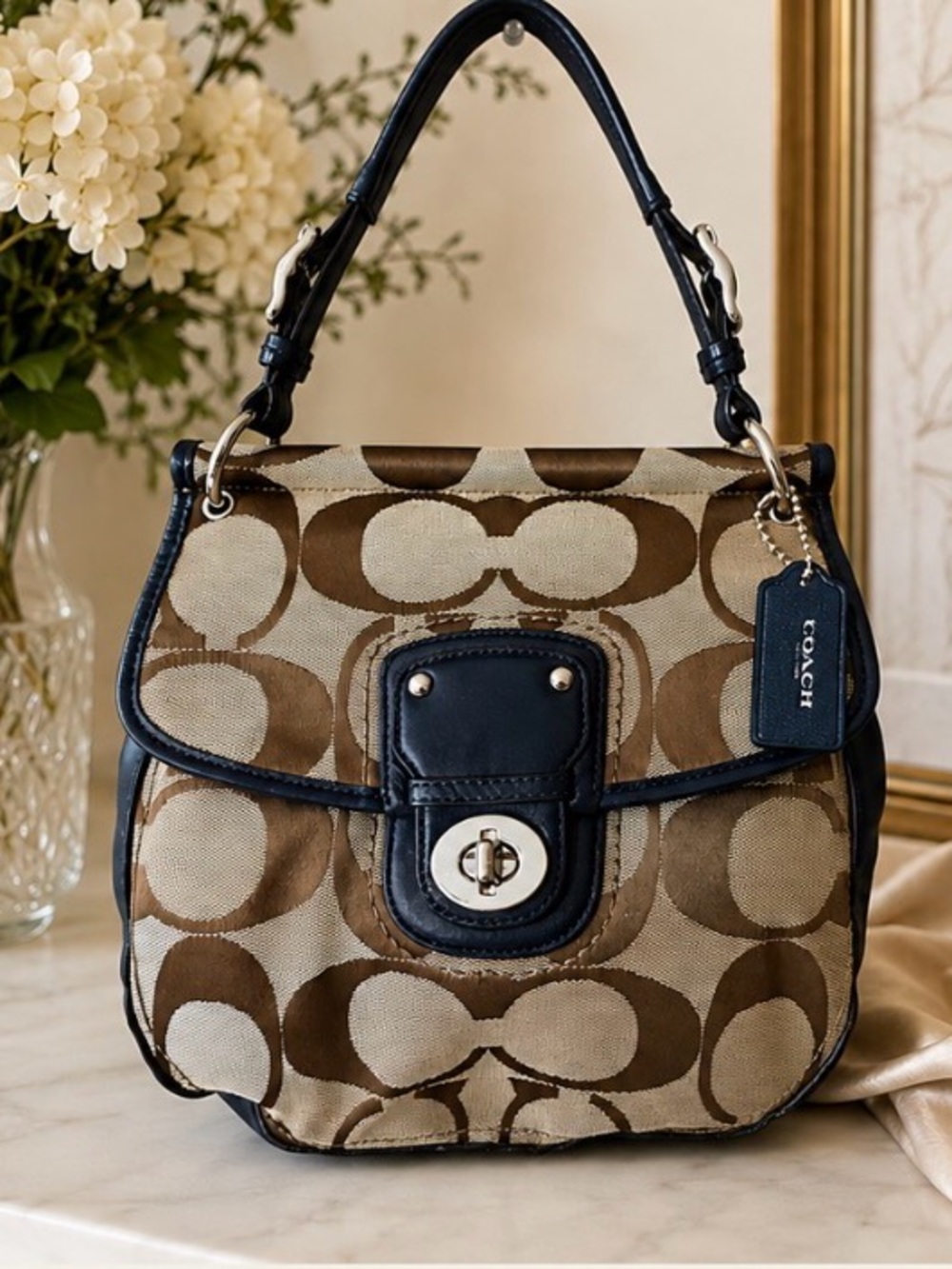 Coach 70th Anniversary Signature C Flap Shoulder Bag F13394 in Navy Y2K